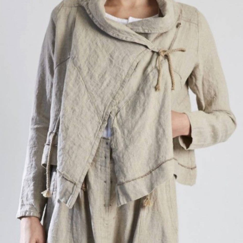 Linen Tie-Front Jacket in Natural Beige